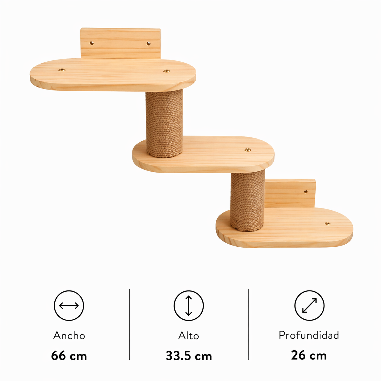 Escalera Triple Mural para Gatos de Madera Natural CatLoft