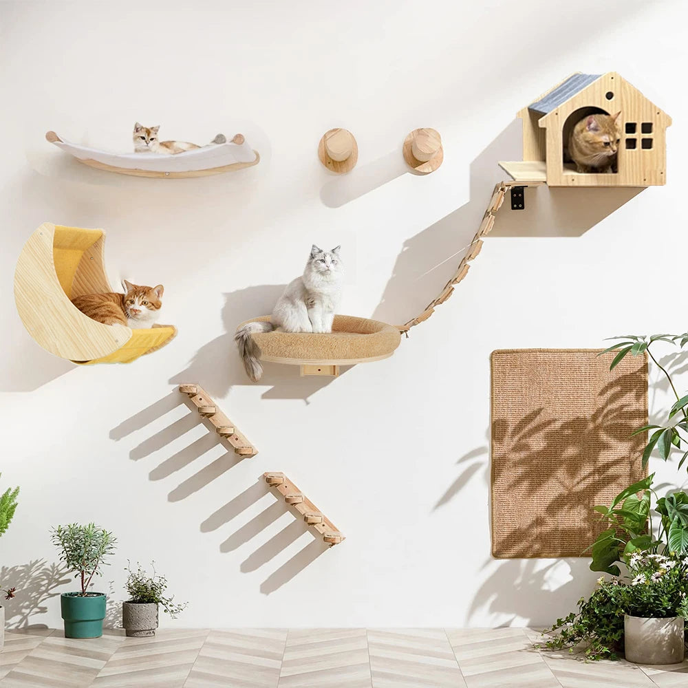 Circuit mural 3D pour chats — Maison, hamac et marches