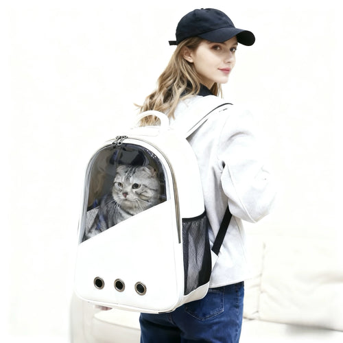 Bolso de transporte transparente para gatos. Diseño minimalista y transpirable