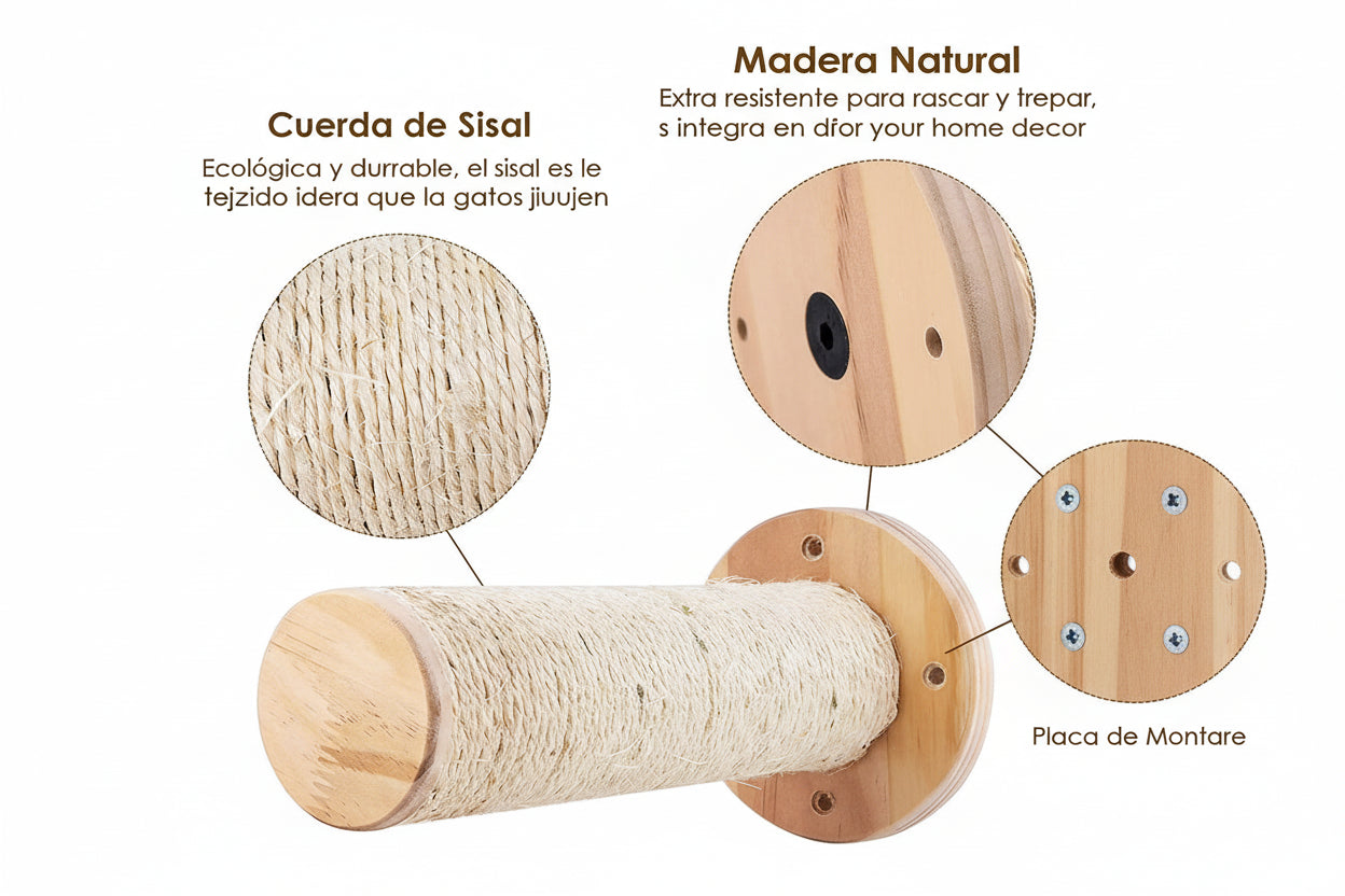 Circuito mural nórdico para gatos. Módulos de madera maciza