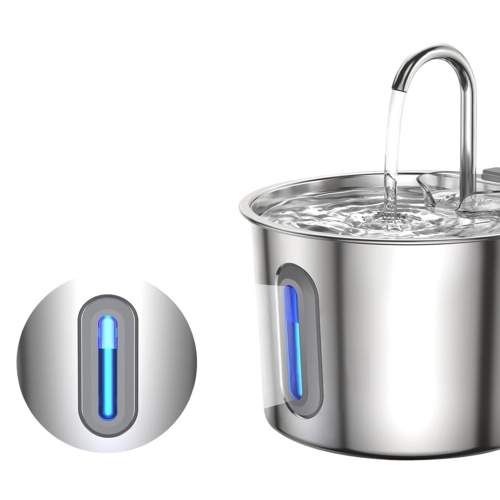 Fuente de agua con filtro triple para gatos de acero inoxidable
