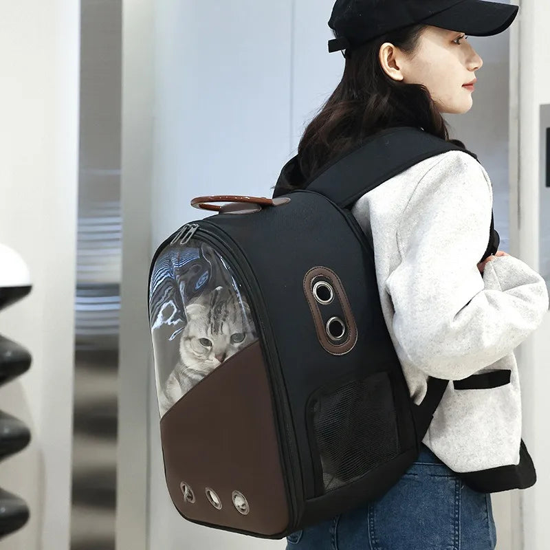Bolso de transporte transparente para gatos. Diseño minimalista y transpirable