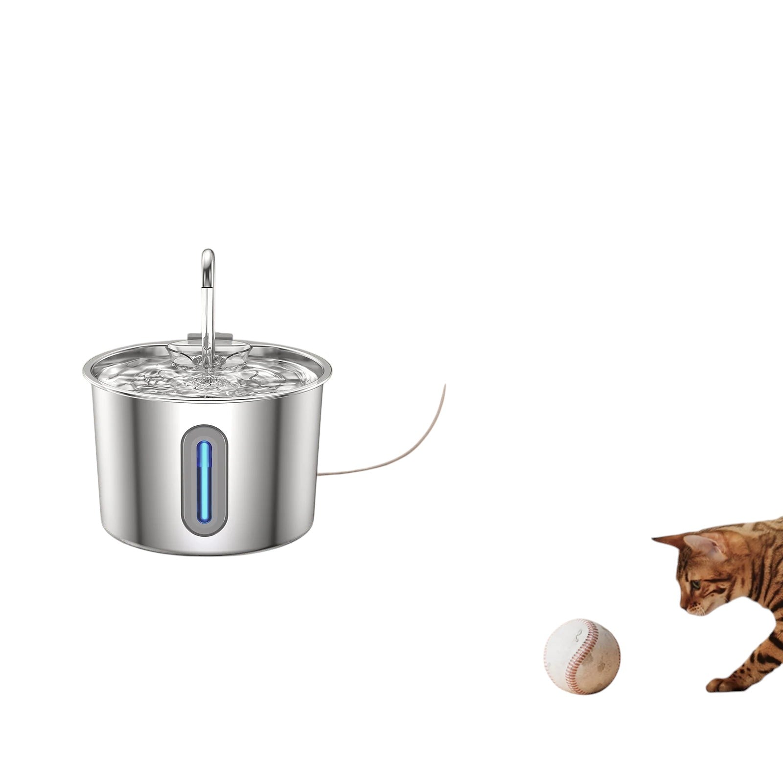 Fuente de agua con filtro triple para gatos de acero inoxidable