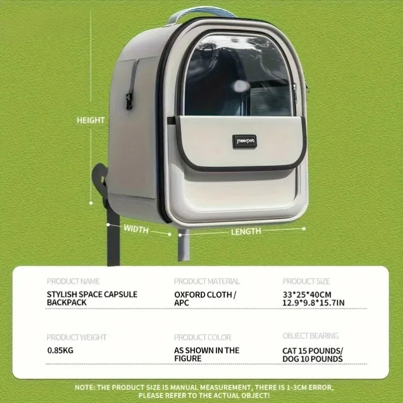 Mochila cápsula para gatos. Diseño compacto y vista panorámica